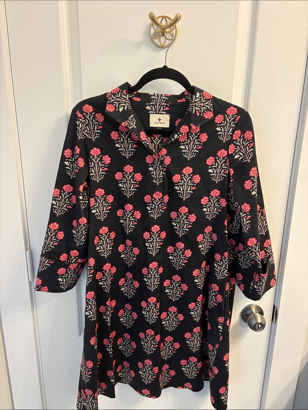 Tuckernuck Black Long-Sleeve Dress with Pink Floral Print